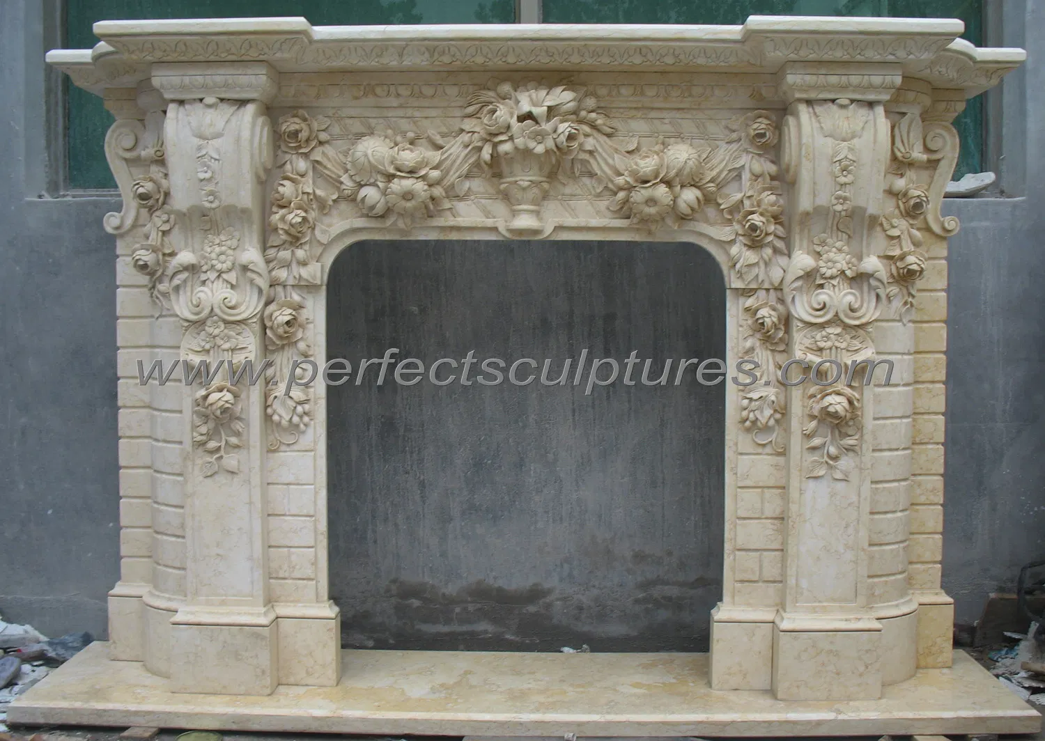 Камин электрический с резьбой по камню QY-LS350