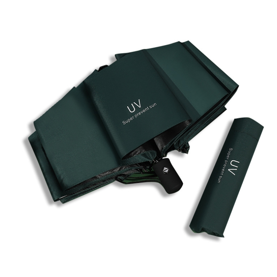 Черный складной зонт с защитой от UV и нанесением логотипа