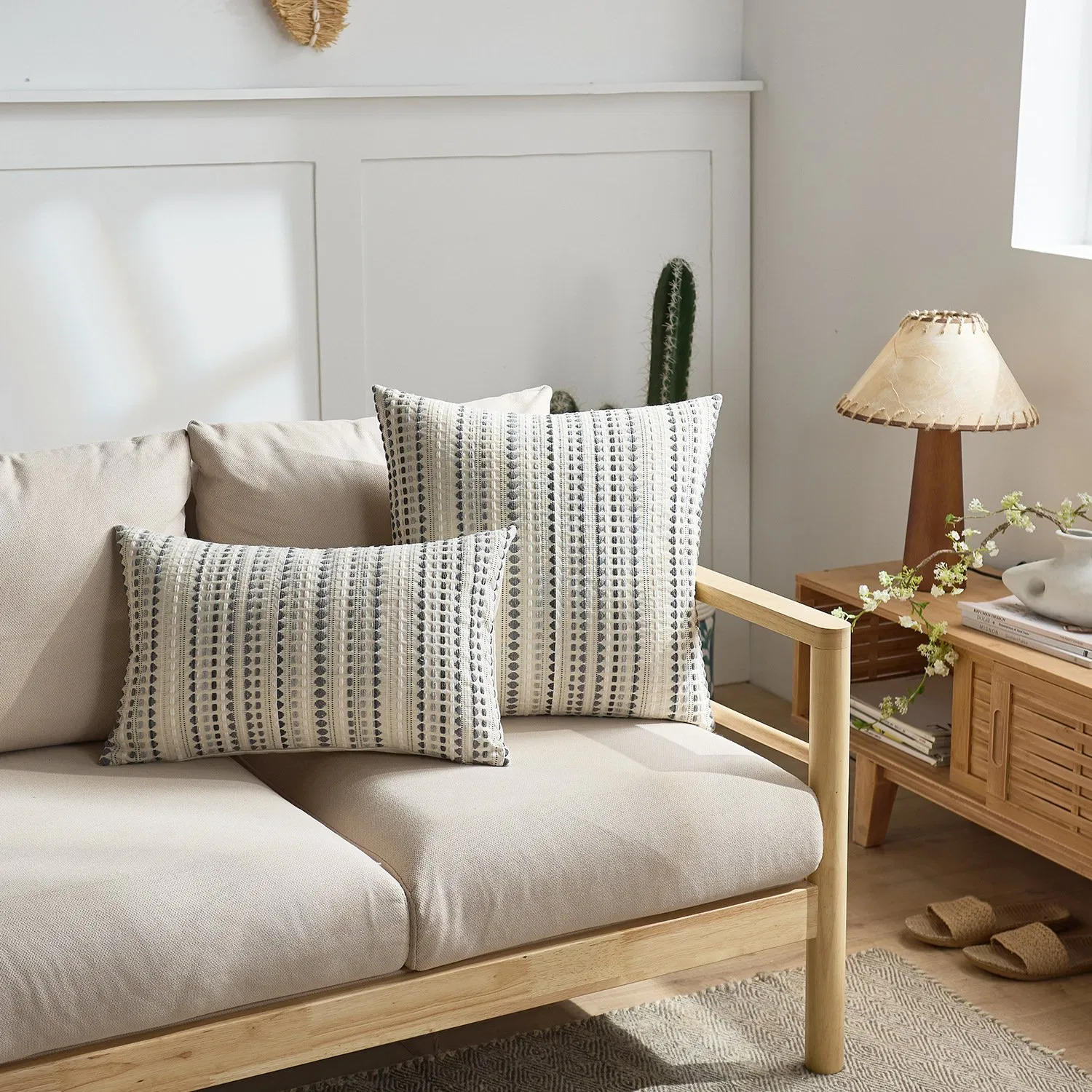 Weaving Texture Cushion Cover Boho 100% Polyester Pillow Case with Fringe for Living Room Sofa