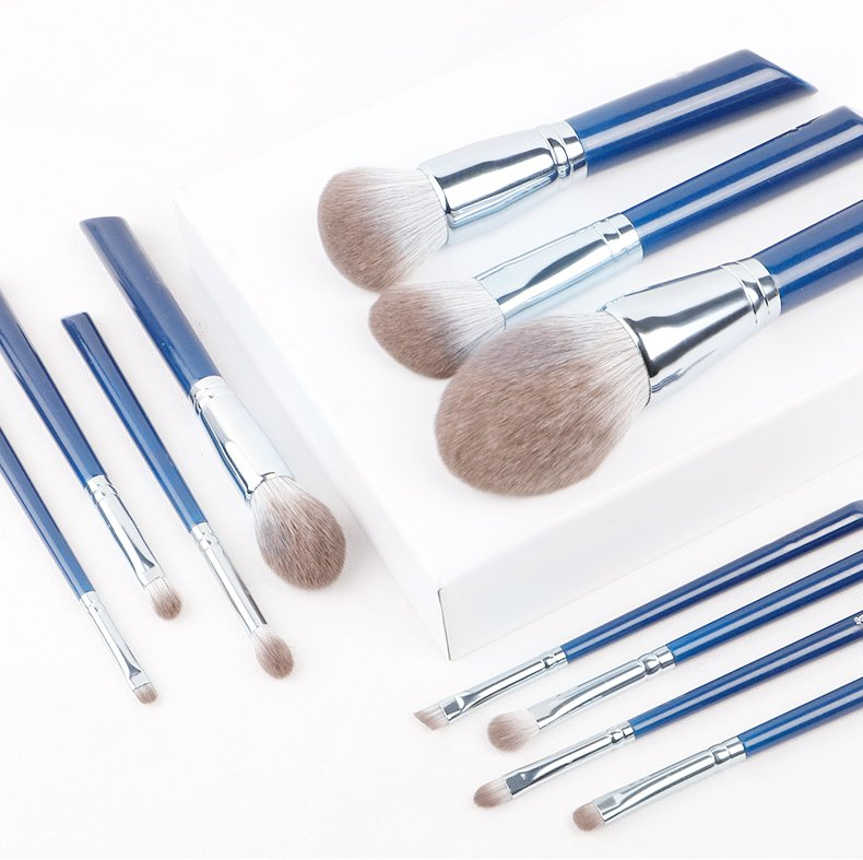 Professional 11PCS Blue Makeup Brushes Make up Brush Tools Kit Foundation Set Powder Blushes