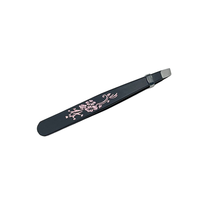 Personalized Elegant Design Black Color Durable Flat Stainless Steel Eyebrow Tweezer