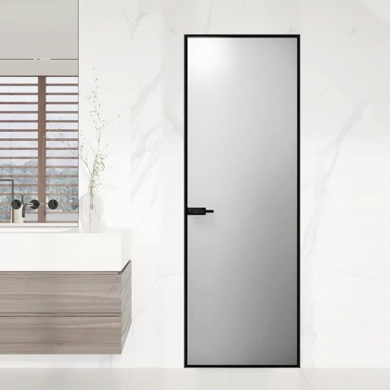 Contemporary Bathroom Door with Durable Aluminum Alloy and Glass Design Frosted Glass Interior Swing Door Aluminum Alloy Door Glass Door Toilet Glass Door