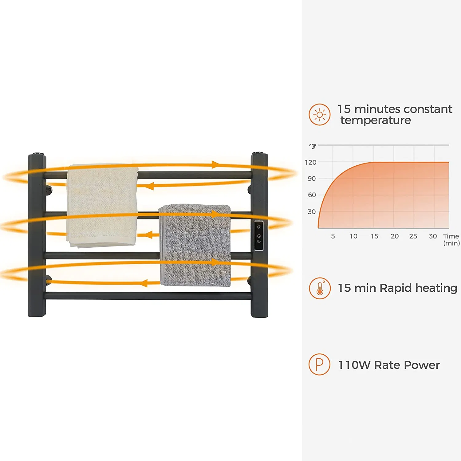 Towel Warmer Wall-Mounted Heated Towel Racks for Bathroom Stainless Steel with Timer