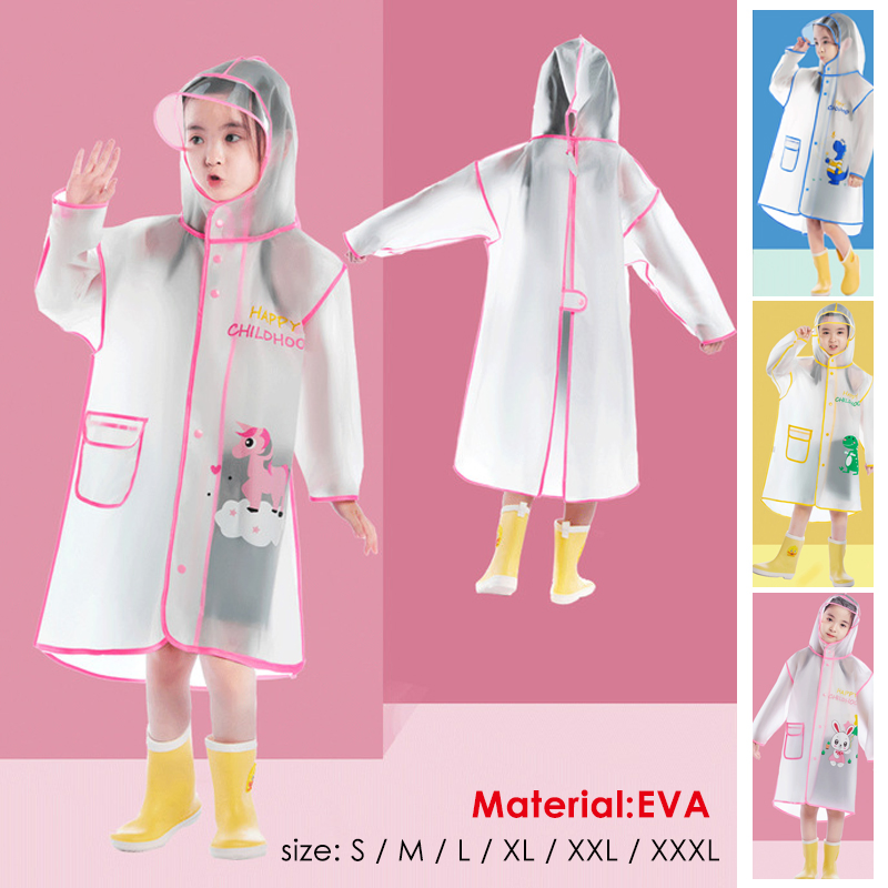 Foska Transparent Kids Cartoon Cute Waterproof EVA Raincoat