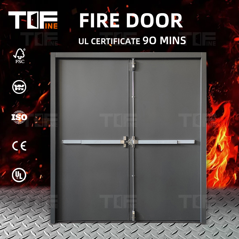 UL European Standard Modern Sliding Steel Single Leaf Internal Casement Fire Rated French Security Door with Jamb in Dubai