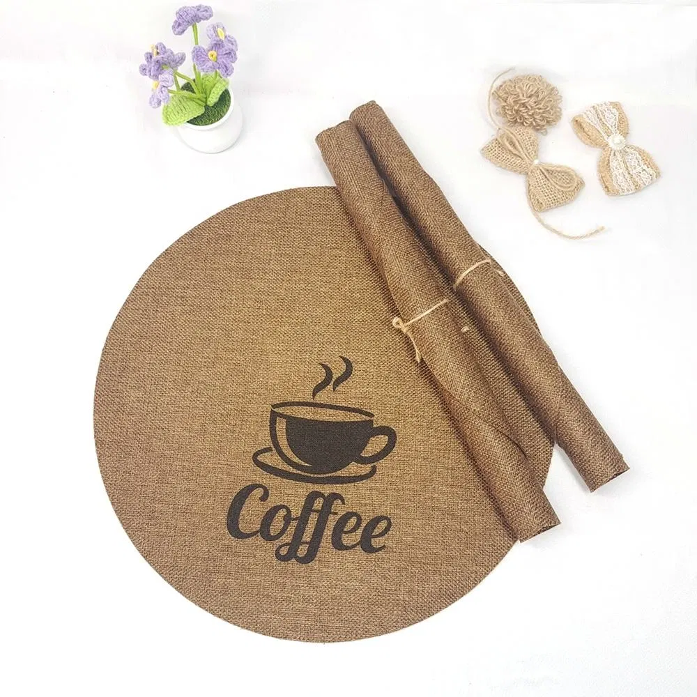 Wholesale Printed Soft Polyester Waterproof Placemats Table Decor Brown Round Placemat