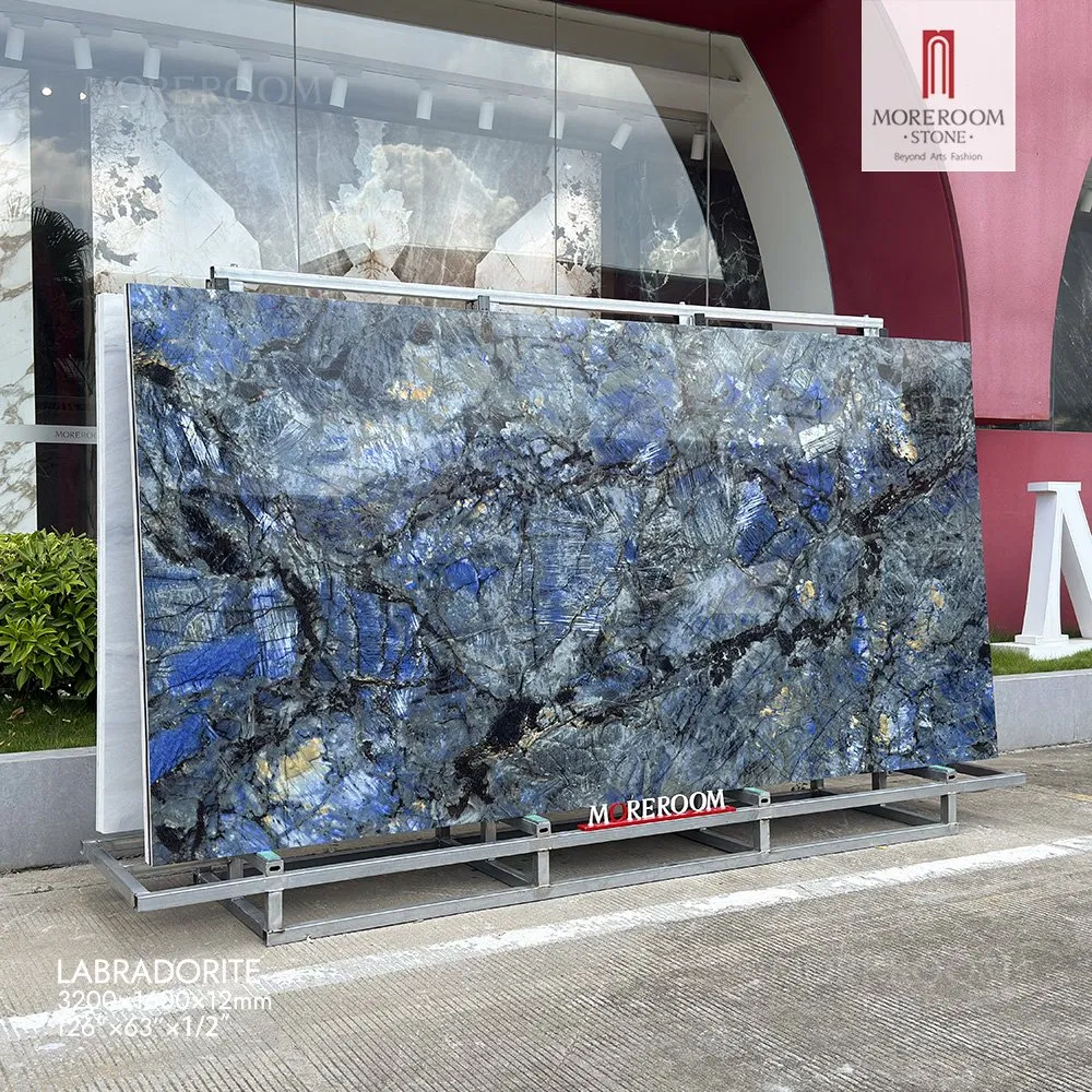 1600X3200mm Artificial Luxury Glint Gemstone Slabs Sintered Blue Agate Stone for Wall Decoration