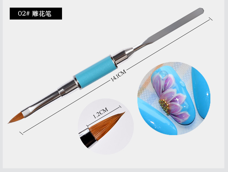 Nail Supplies Wholesale 2 Way Manicure Tool Stainless Steel Nylon Hair Nail Painting Brush UV Gel Nail Brush for Nail Tips Extension Building