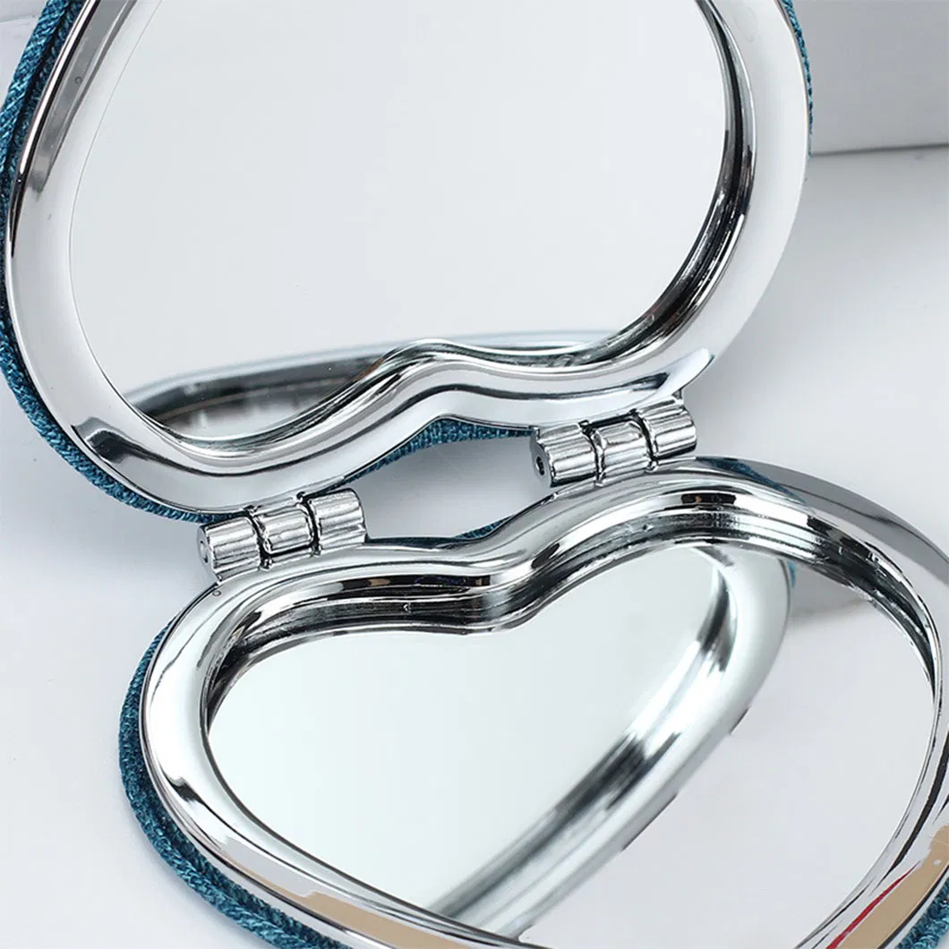 Selling New Wholesale PU Material Heart-Shaped Folding Double-Sided Mirror Clear and Easy to Carry Makeup Mirror