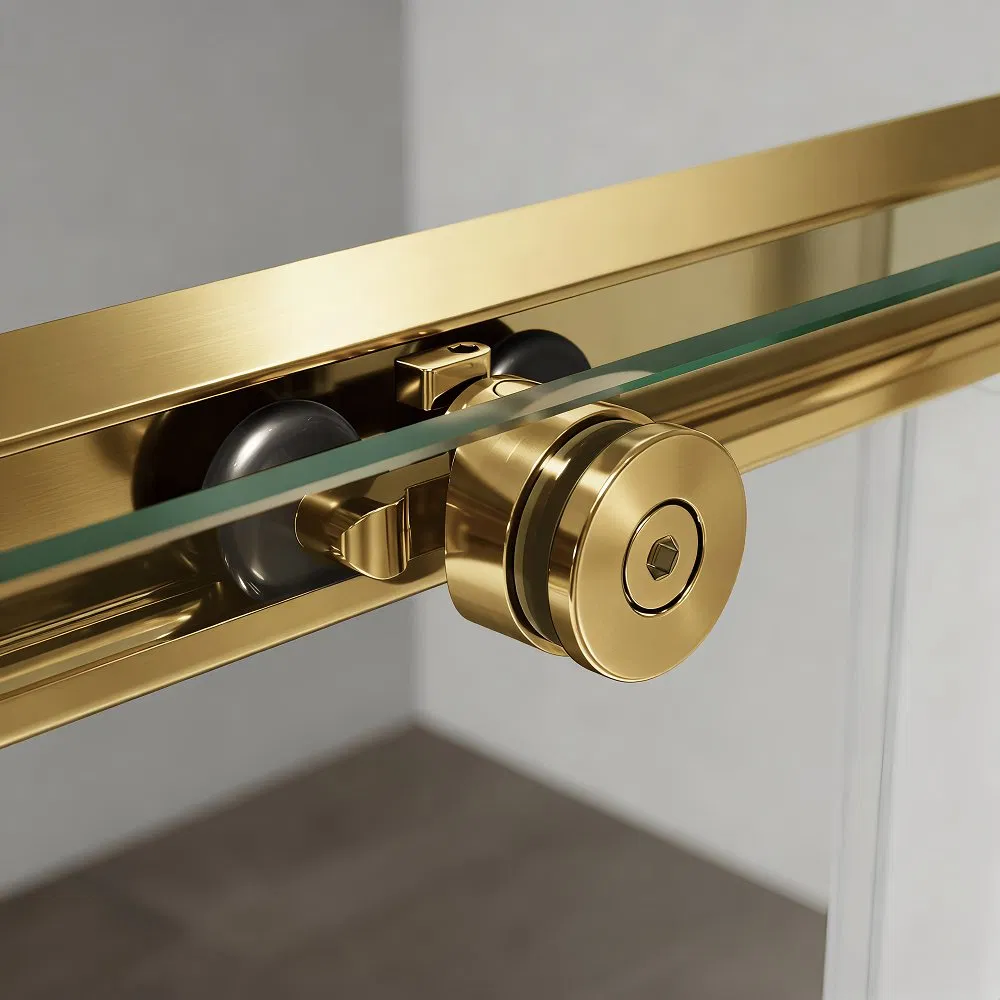 Luxury Satin Gold Aluminium Frame 6mm Tempered Glass Double Sliding Square Shower Room