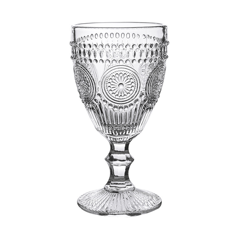 Vintage Roman Column 330ml Thickened Sunflower Embossed Drinking Glass Cups Wine Glass Goblet