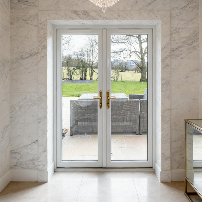 High Performance Heat Insulation Conch UPVC Casement Door Double Glazing