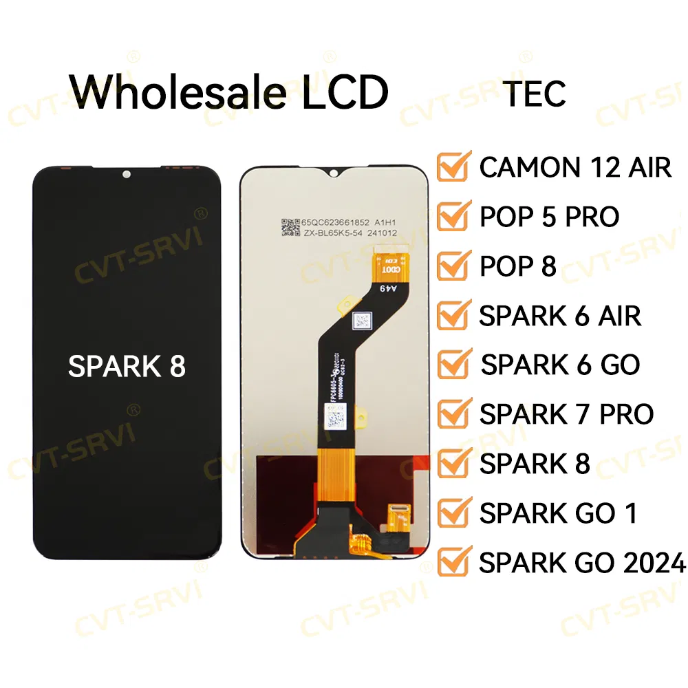 CVT OEM Replacement Display Screen Mobile LCD for Tecno Hot 30/Spark 8/Spark 30 / 30c / 30c 5g / 30 PRO/Spark 7 / 7 PRO / 7t