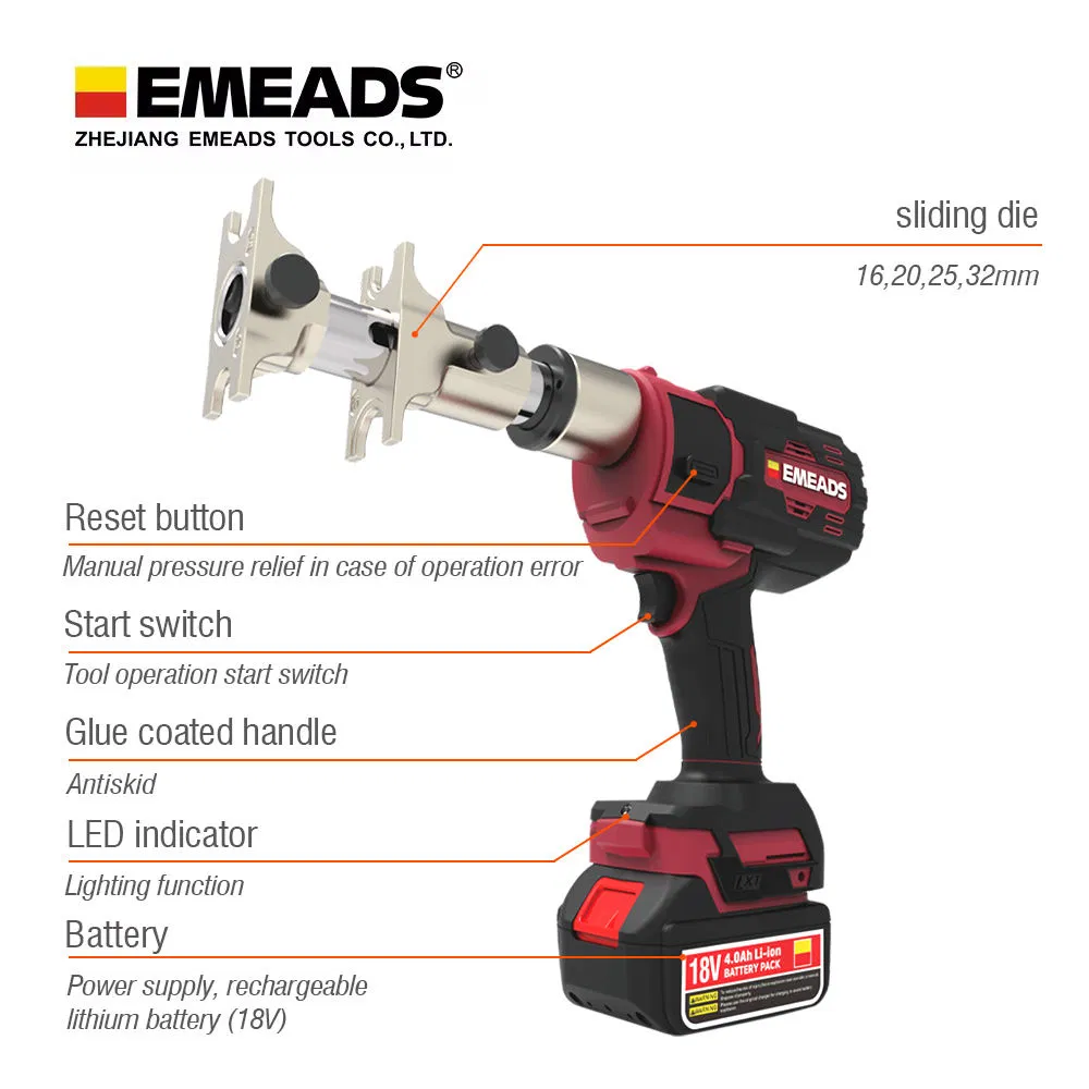 Emeads CD-1240ab Mini Battery Power Axial Pressing Tool Pex Expander Tool PVC Pressing Pipe Fitting Sliding Tool
