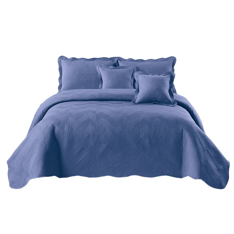 Custom Microfiber Polyester Bedding Deep Blue Bedsheet Light-Industry-Daily-Use Home Textile Quilted Bed Cover Polyester Pillowcase Pillow Shams Bedspread Set