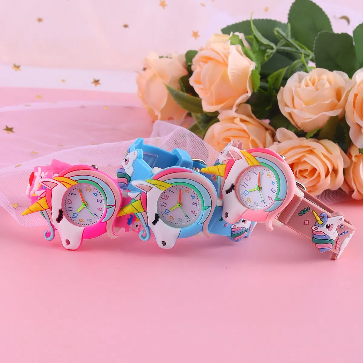 Cartoon Unicorn Watch Pink Dark Pink Blue Cute