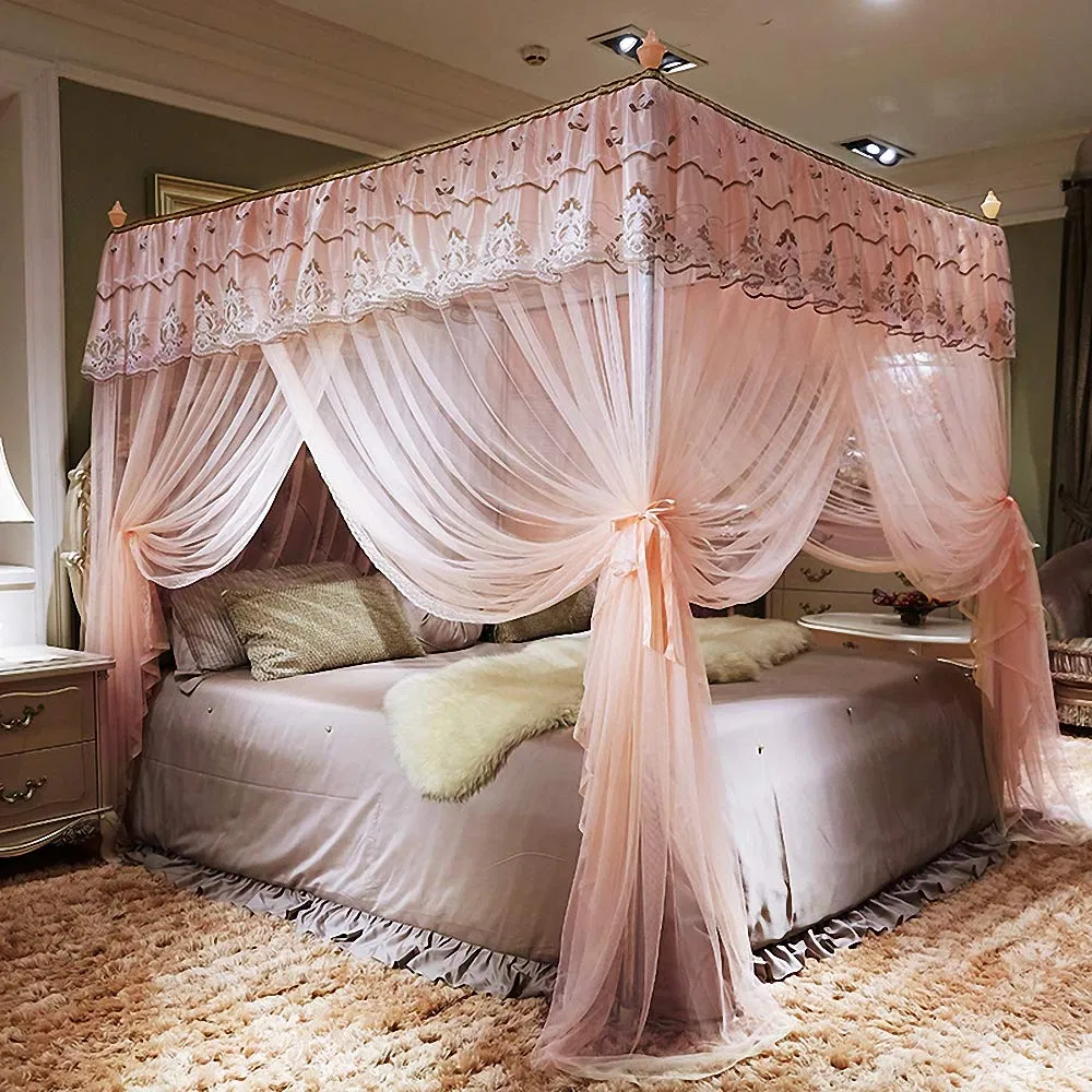 Elegant Bed Curtains Canopy Embroidery Ruffle Canopy Netting Bed Canopy Mosquito Net