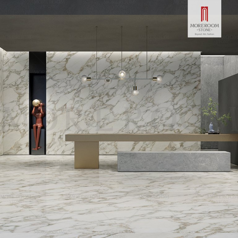1600*3200*12mm Artificial Calacatta Gold Bright Surface Sintered Stone Tile for Living Room