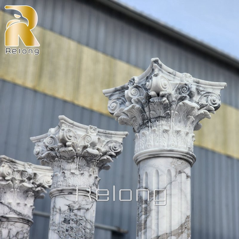 Classic Design Round Stone Pillars Hand Carved Natural Marble Roman Column
