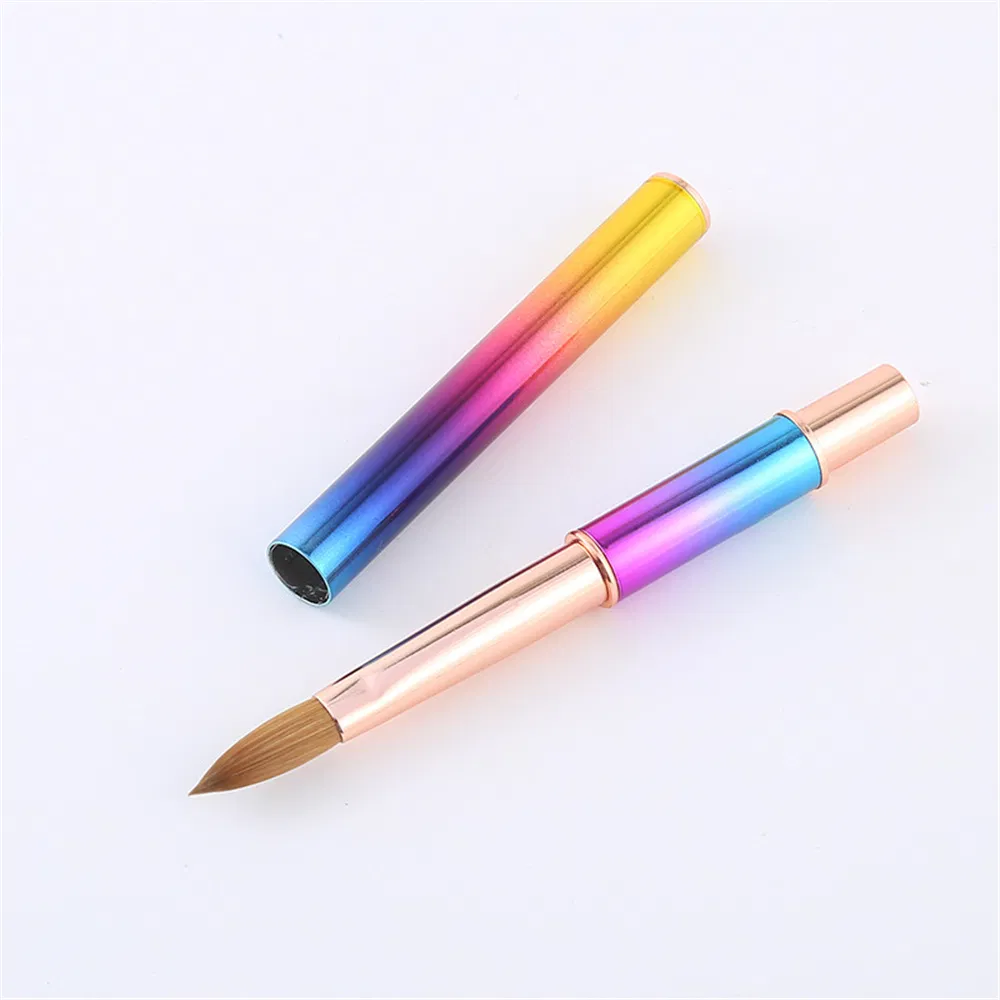 Wholesale Gradient Color Aluminum Handle Nail Pen Customized Logo Professional Nail Brush Nail Tools 100% Kolinsky Acrylic Brush