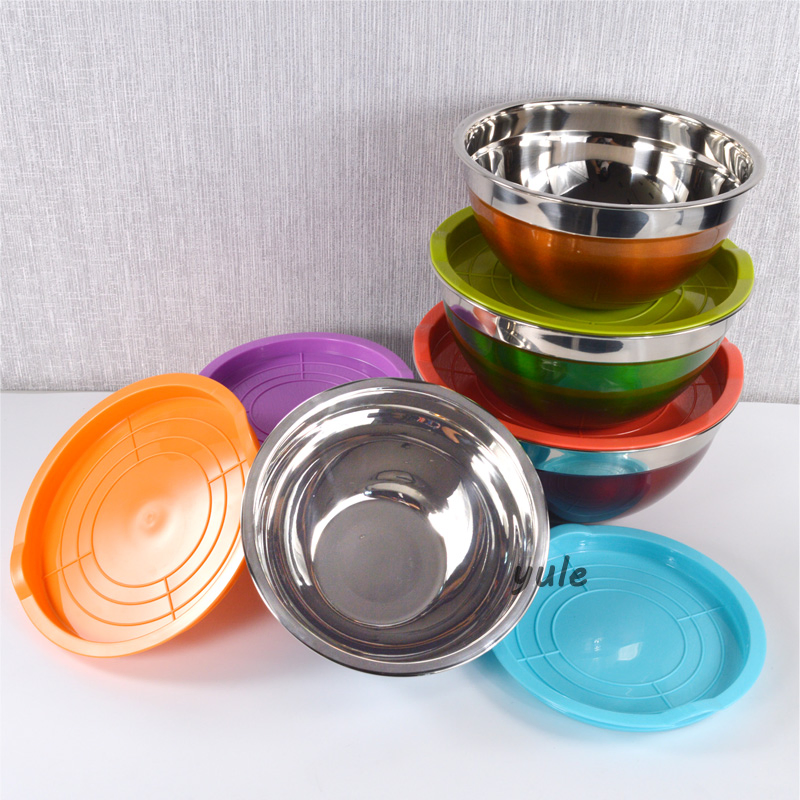 Amazon Hot Sales Colorful Stainless Steel Mixing Bowl with Lids Ss201/304 Stainless Steel Salad Bowl