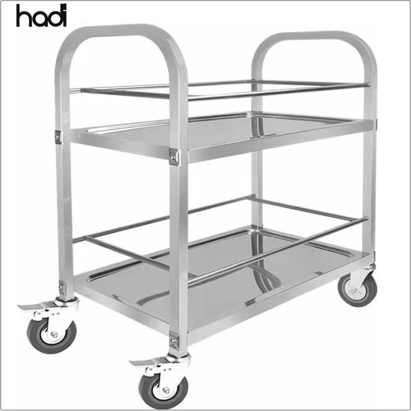 Guangzhou Hadi Kitchen Supplies 3 Tier Folding Hospital Food Service Trolleys Cart, Buffet Cart Trolley Stainless Steel Airline Trolley Service Cart