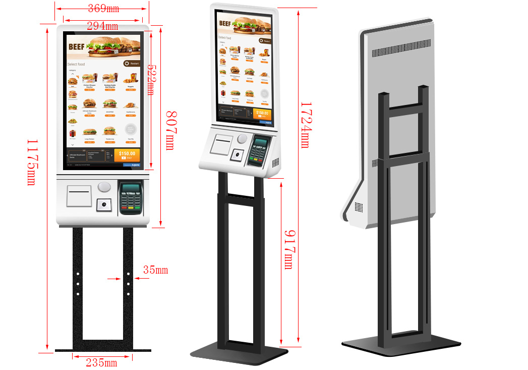 24inch Self Payment Kiosk for Kfc Restuarant Self Ordering Touch Kiosk POS Printer Payment Kiosk