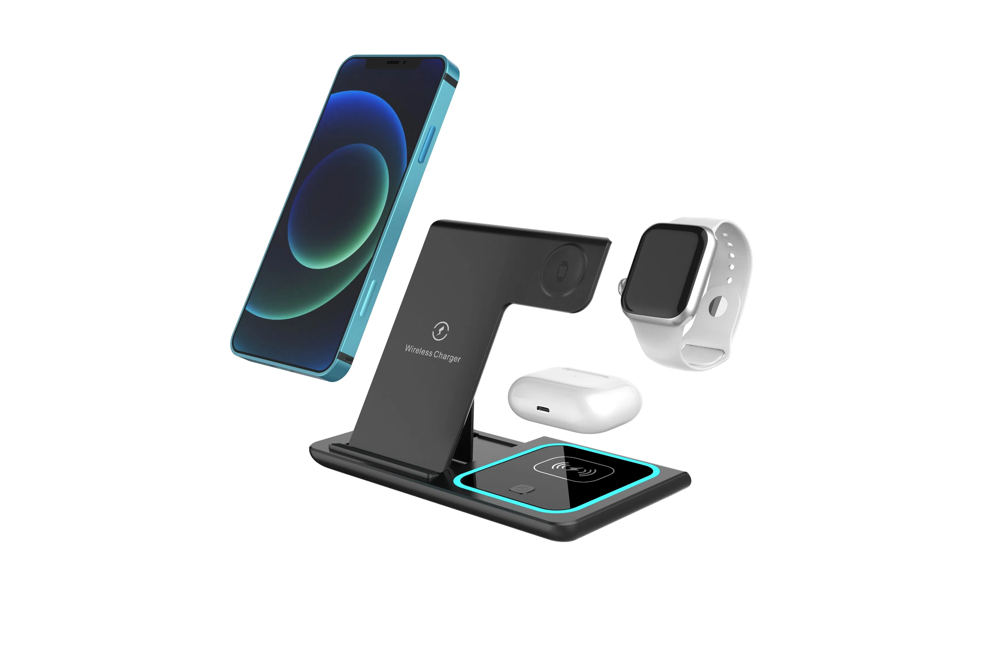 OEM/ODM Magnetic Foldable Desk Phone Charger for iPhone Series 15W Fast Charging 3 in 1 Wireless Charger Station