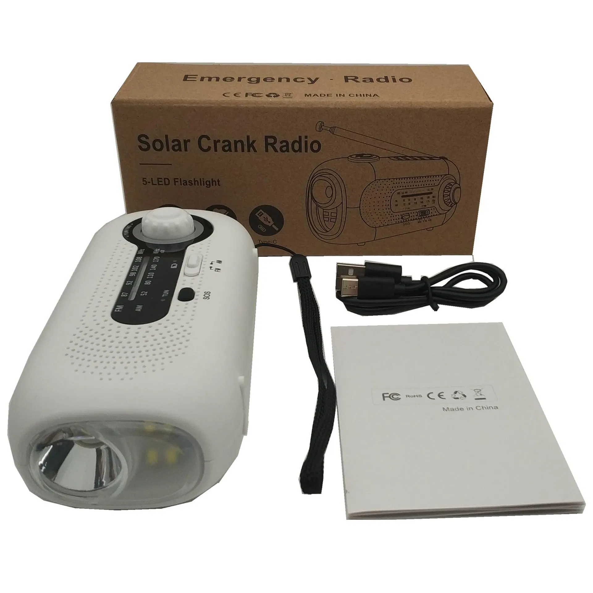 OEM Portable Rechargeable Emergency Solar Hand Crank 2000mAh Wb Noaa Radio with Phone Charger and LED Torch FM Radio