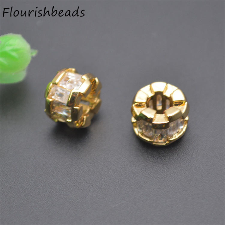 Jewelry Accessories Color-Remain 18K Gold Plated CZ-Paved Cylinder Tube Spacer Loose Beads