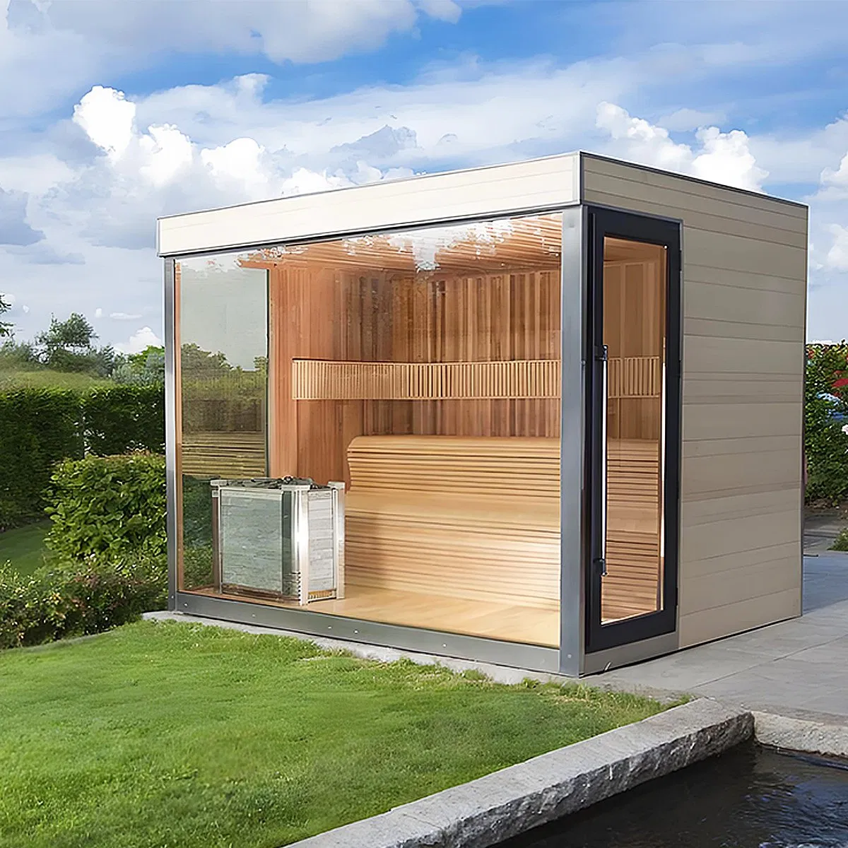Outdoor Square Sauna Room for 2 - 3 Person with Starry Sky Roof