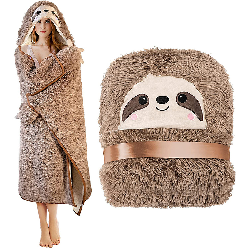 Sloth Wearable Hooded Blanket for Adults Fluffy Super Soft Shaggy Faux Fur Fuzzy Warm Cozy Plush Furry Fleece Sherpa Hoodie Throw Cloak Wrap