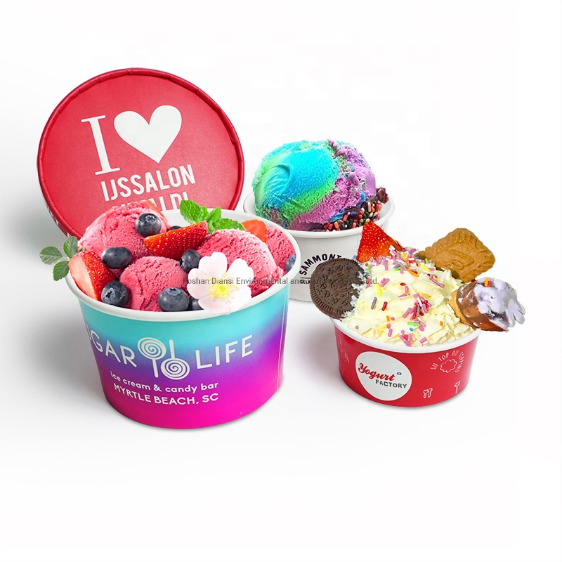 6oz8oz12oz16oz Disposable Noplastic Ice Cream Paper Cup with Plastic Flat Lids