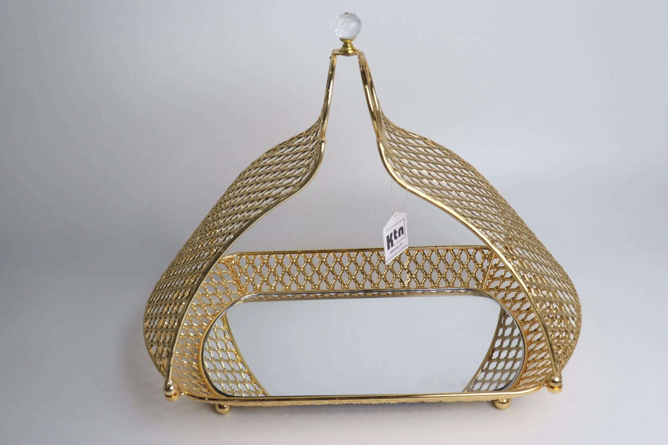 Gold Plated Wrought Iron with Glass Home Restaurant Chocolate Candy Decoration Plate