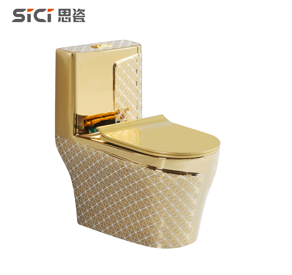 Sanitary Ware Luxury Design Bathroom One Piece Toilet Siphoinc Flushing Golden Toilet