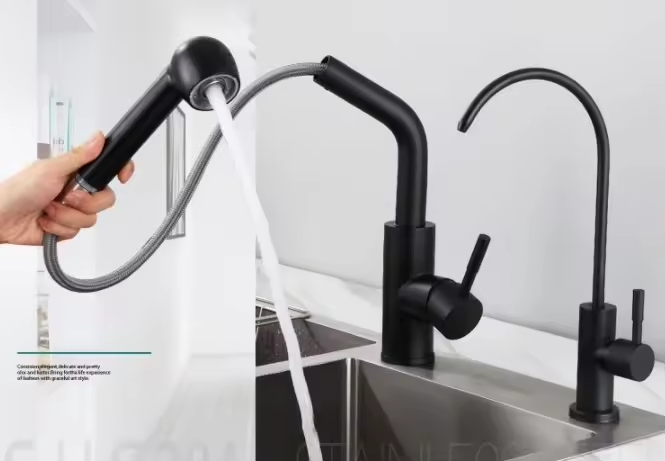 Kitchen Sink Pull-Down Black Faucet