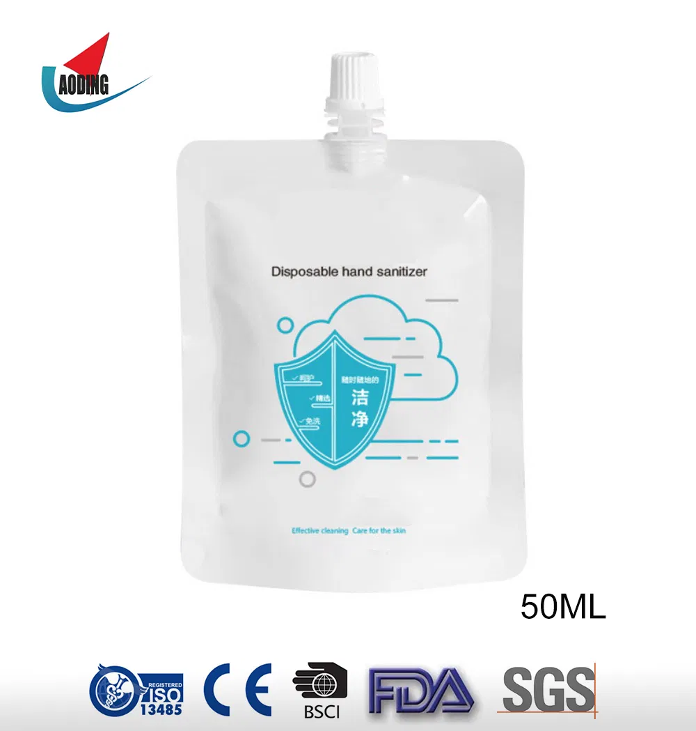 50ml OEM Custom Liquid Hand Sanitiser Gel Antibacterial Rinse-Free 75% Alcohol Gel Pouch Hand Sanitizer