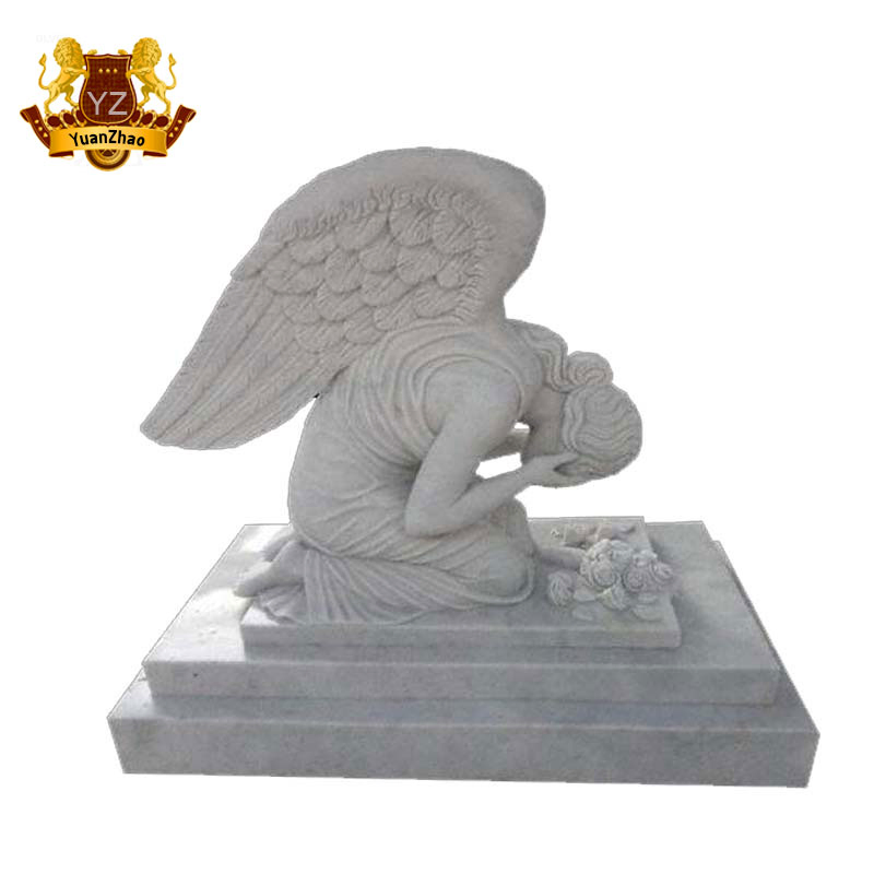 Cemetery Memorial Life Size Weeping Angel Marble Statue Mable Angel Headstone Monument