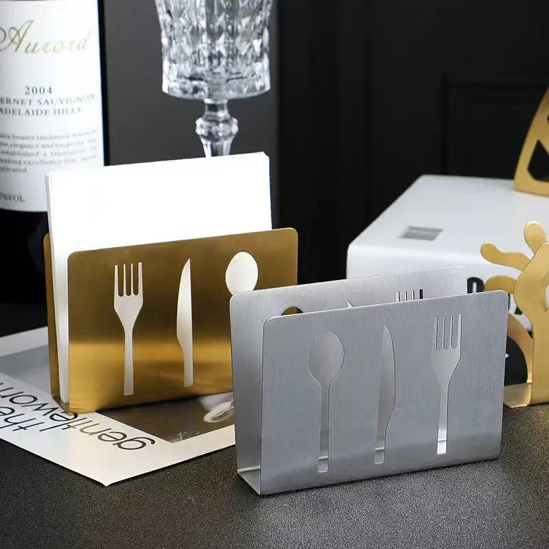 Commercial Square Shape Artistic Stainless Steel Restaurant Napkin Holder