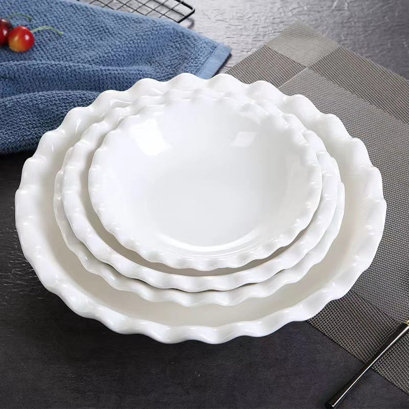 8"9"10"12"Soup Bowl Cut Edge Plate White High Quality Hotelporcelain Ceramic Tableware