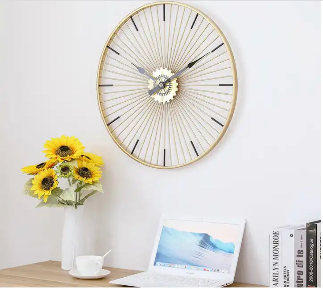 New Product Metal Gold Wheel Luxury Decorative Wall Clock for Living Room