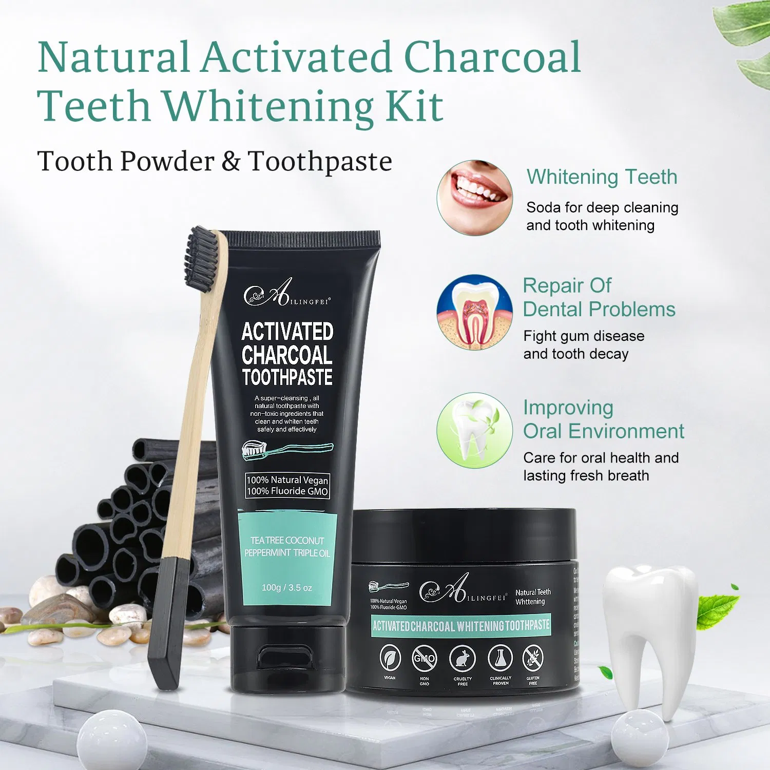 Natural Activated Charcoal Toothpaste for Whitening and Freshness