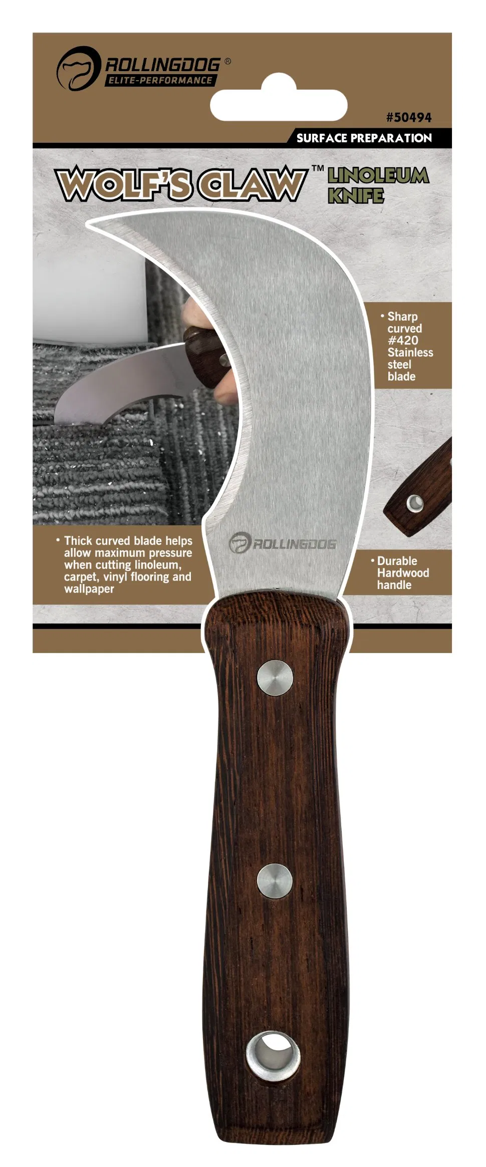 Rollingdog-Elite 50494 Polished 420 Stainless Steel Linoleum Knife