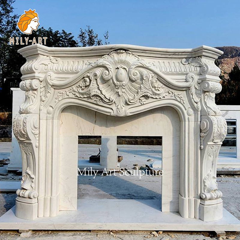 Classic Indoor Natural Stone Fireplace Surround Hand Carved Marble Fireplace Mantel