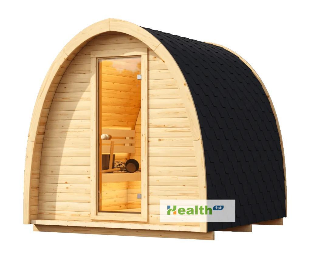 Traditonal Steam Outdoor Pod Sauna with Black Roof Shingles