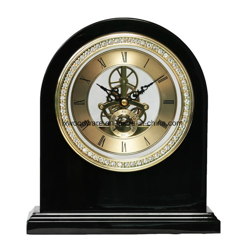Black Piano Finish Skeleton Clock with Diamond Studded Ring