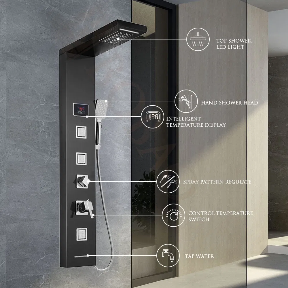 Modern Design Waterfall Massage Stainless Steel LED Shower Panel