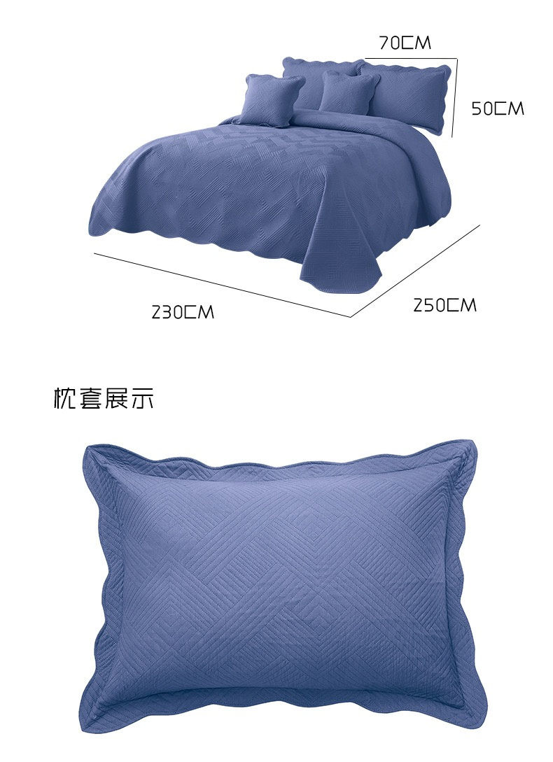 Custom Microfiber Polyester Bedding Deep Blue Bedsheet Light-Industry-Daily-Use Home Textile Quilted Bed Cover Polyester Pillowcase Pillow Shams Bedspread Set