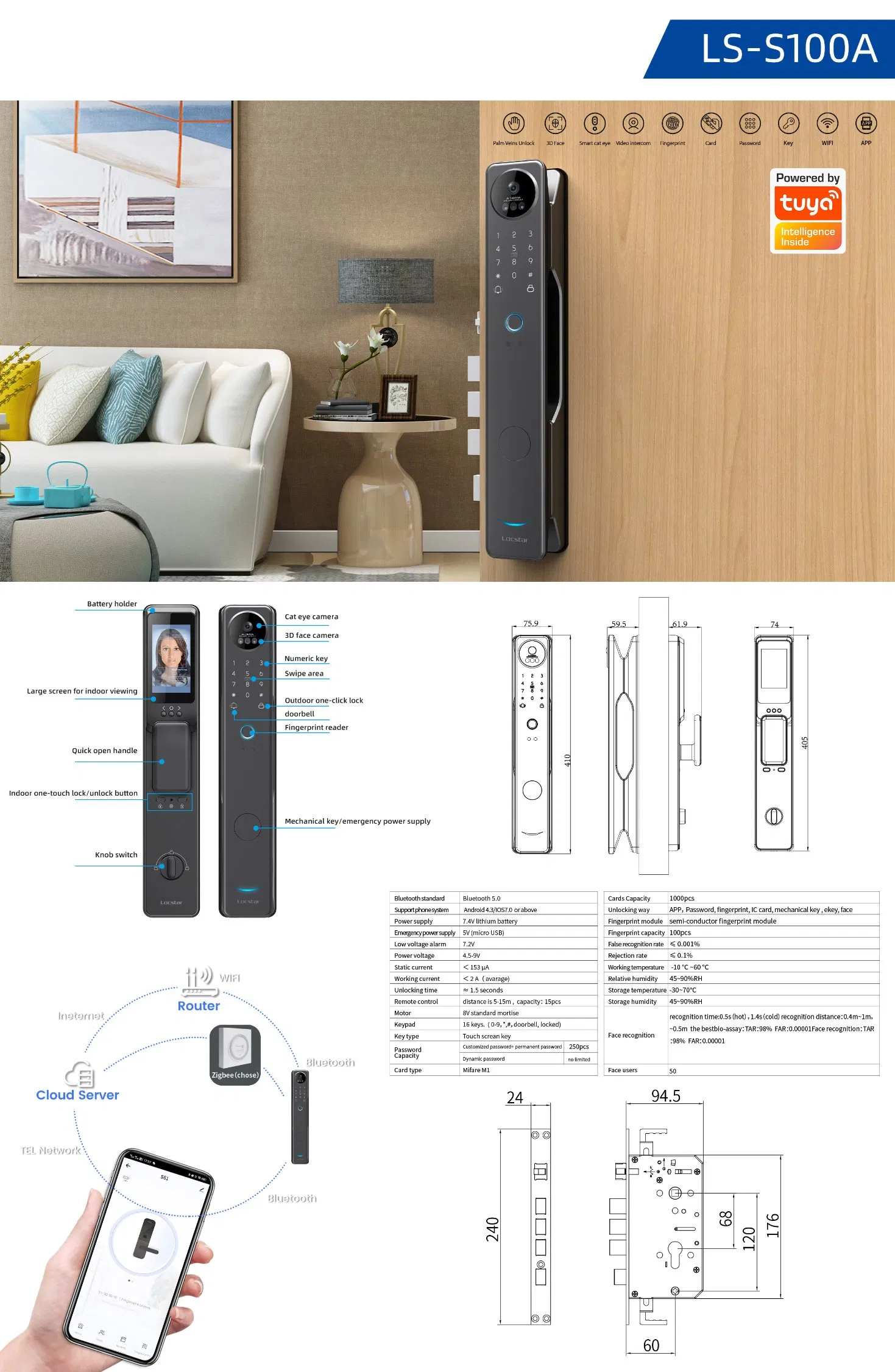Electronic Cerradura Intelligent Digital Biometric WiFi Keyless Smart Door Lock with Camera and Fingerprint Electronic Lock