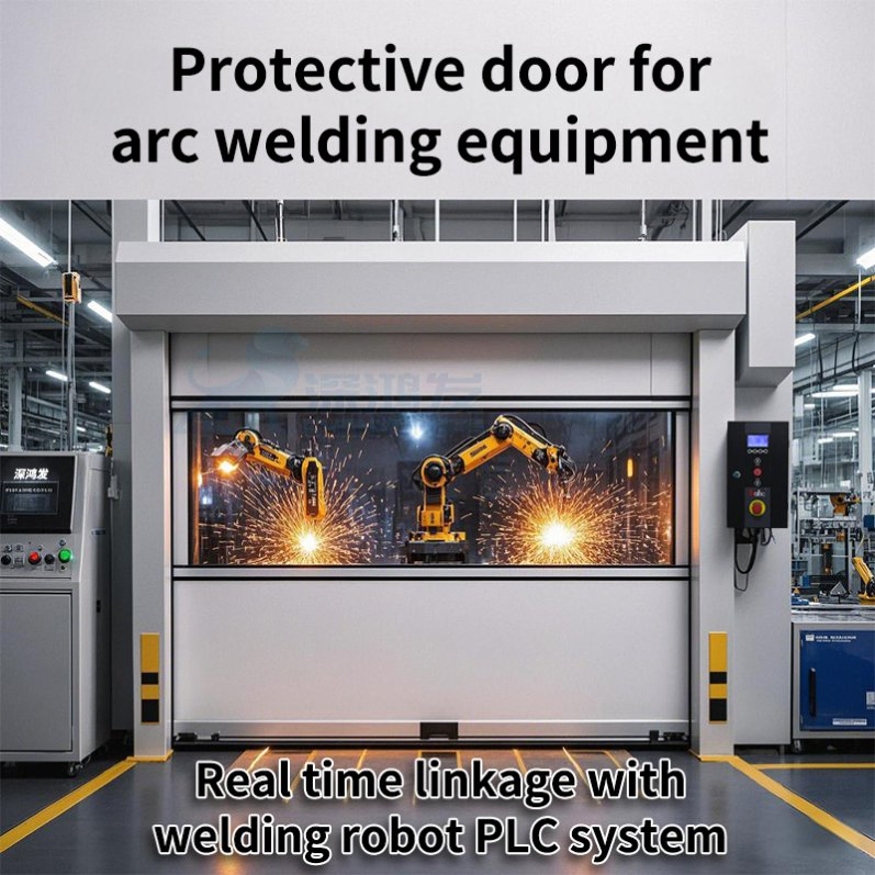 Industrial PVC Fast Electric Rolling Shutter Door with High Strength Polyester Fiber Fabric Low Noise with Transparent Panel